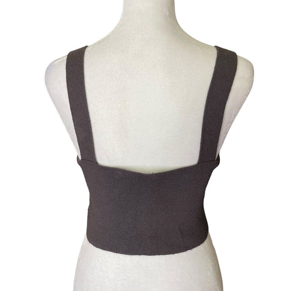 ZARA Small Knit Crop Top Dark Gray Brown Square Neckline Viscose - Picture 6 of 6